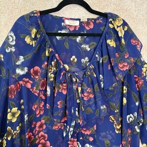 VICTORIA'S SECRET Floral Blouse Women's Large Blue Vintage Gold Label Romantic